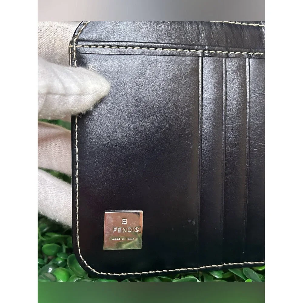 Fendi Vintage Navy Zucca FF Canvas Compact Zip-Around Bifold Wallet Made inItaly